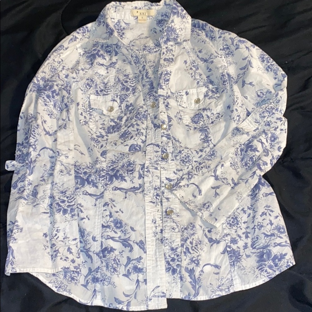 Forever 21 Button Up Blue and White